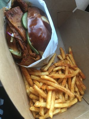 BBQ Burger + seasoned fries, to go at Native Foods - Point Loma in San Diego