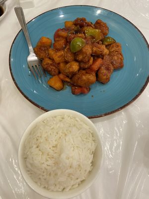 Sweet & Sour Chicken w/ white rice  at Graceful Vegetarian in Markham