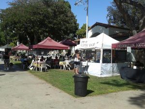 coffee stand and performance stage at Local Harvest Farmers Markets in Long Beach