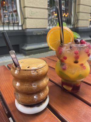 Vietnamese coffee vegan condensed milk, ice tea   at Mandala Brunch in Cologne