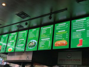 Menu board at Green Oven Pizza in New York City