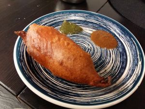 mirchi bada (chili dumpling) at Veggiesaurus in The Hague