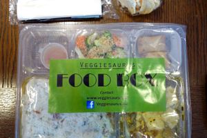 Lunch box - Indonesian style. at Veggiesaurus in The Hague