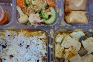 Vegan lunch box - Indonesian style. at Veggiesaurus in The Hague