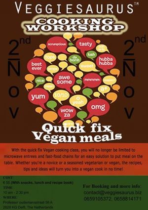 Cooking workshop 'Quick fix vegan meals', November 2014. at Veggiesaurus in The Hague