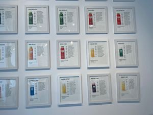 Wall of juice signs at Pure Green - Dean Street in Brooklyn