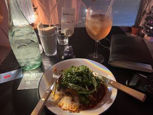Vegan lasagne and pomegranate highball  at BLU - 블루서울 in Seoul