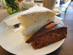 Mandarin and carrot cake - enjoyed my last one here because of tomorrow's closure 😋😭 at Carrot Cake in Dusseldorf
