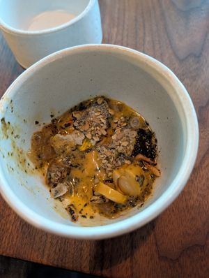Seaweed cracker mixed with hearts of palm curry at Baroo in Los Angeles
