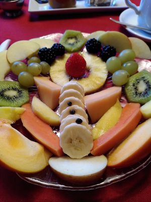 Day 2 breakfast fruit plate at Moosmuehle in Hefenhofen