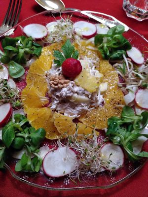 Day 2 dinner main - celeriac salad (raw version) at Moosmuehle in Hefenhofen