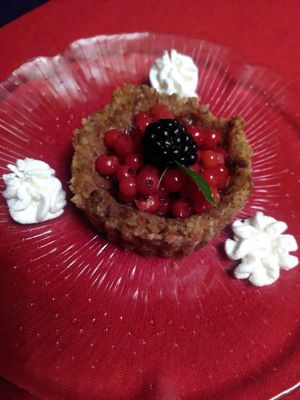 Day 3 dinner dessert - nut and date base with berries from the garden at Moosmuehle in Hefenhofen