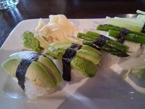 Avocado Nigiri,  also asparagus and cucumber nigiri. at Akashi in Houston