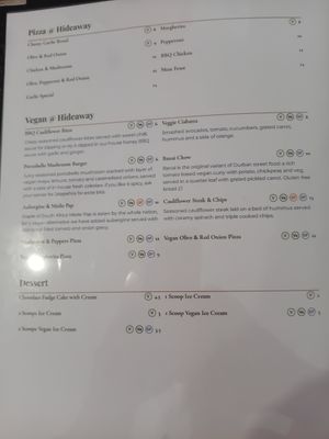 Vegan menu at Hideaway @ The House of Food ltd in Bridlington