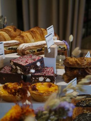 Vegan pastries and tray bakes  at Peaches in Leamington Spa
