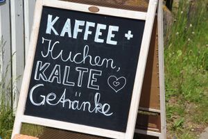 Cold drinks, coffee, cake, soup.
It is all vegan... ♥   at Forsthof Kneese in Kneese Dorf