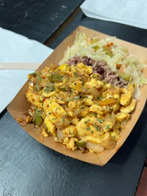 Ackee with mixed peppers at Ms Earlyn's in Gravesend