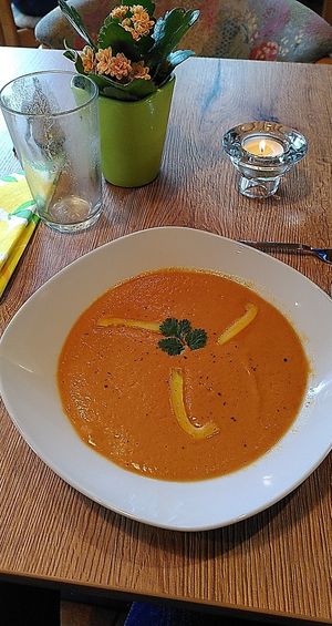 Raw starter: bell pepper soup at Naturkost-Hotel Harz in Bad Grund