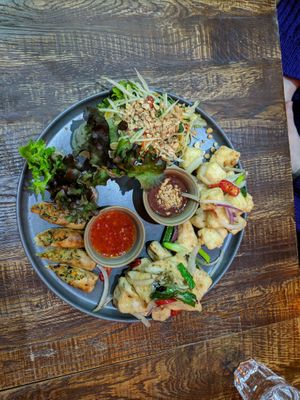 Aerial view vegan platter for 2 at Gạo Vietnamese Cuisine in Eastbourne