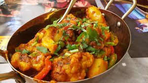 Veg kadai ($15). Tasty potato stir fry. Comes with white rice. at Simply South - Indian Vegetarian Restaurant in Warrenville