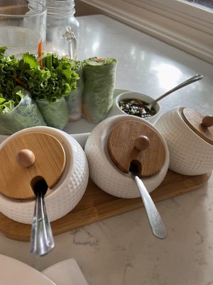 Huge fresh roll portion. Sauce is a little sweet so got the spice tray  at Araya's Place - Madison St in Seattle