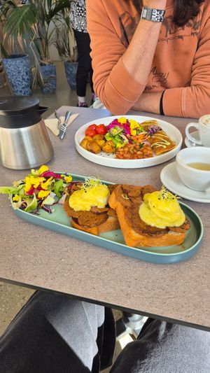 Breakfast platter + eggs benedict at Tranzit by Flow in Budapest