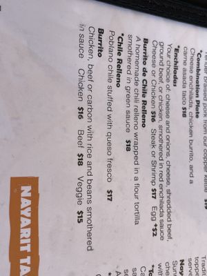 Veggie burritos or fajitas  at Nayarit Restaurant in Durango