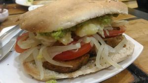 el gluton con queso vegano at Soju in Santiago