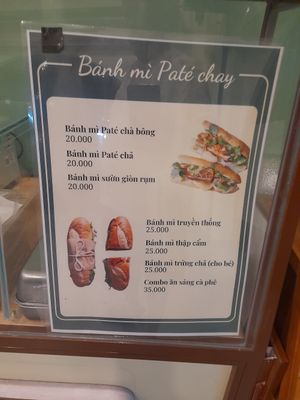 Vegan banh mi menu for the mornings at Chay An Yên in Ho Chi Minh City