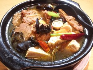 Spicy vegetarian beef in hotpot at Paramita Vegetarian Restaurant - Cheung Yee in Kowloon