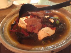 Spicy vegetarian beef and tofu pot at Paramita Vegetarian Restaurant - Cheung Yee in Kowloon