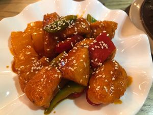 Sweet and sour Monkey head mushroom at Paramita Vegetarian Restaurant - Cheung Yee in Kowloon