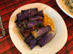 Lunch Buffet: eggplants at Paramita Vegetarian Restaurant - Cheung Yee in Kowloon