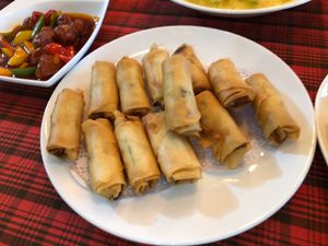 Lunch Buffet: Deep fried spring rolls at Paramita Vegetarian Restaurant - Cheung Yee in Kowloon