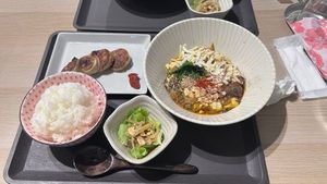 'vegan cheese curry' mapo tofu and vegan dumplings at Tsuminaki Mapo Tofu (Mita Tamachi Branch) - 罪無き麻婆豆腐 in Tokyo