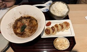 Mapo Tofu and Gyoza  at Tsuminaki Mapo Tofu (Mita Tamachi Branch) - 罪無き麻婆豆腐 in Tokyo