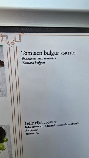 Menu at DAMAS in Oostende