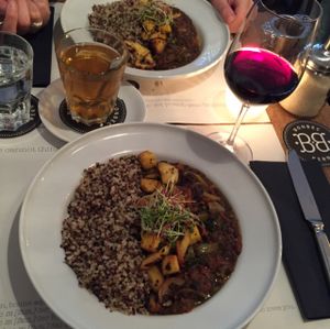 Lentils, quinoa, deep fried tofu, shiitake mushrooms and vegetables. at Bonbec in Bern