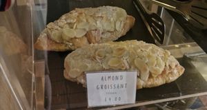 Almond croissant at Nook & Noble Cafe in Ceredigion