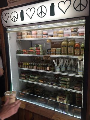 Take away fridge. No vegan menu but the packets are clearly labelled.  at Kreation Organic Juicery in El Segundo