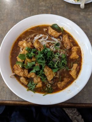 Veggie pho satay 4/5 peanuts were soggy at Friends and Neighbours Cafe in Edmonton