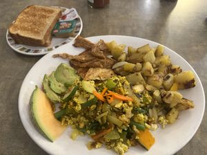 Framer’s Breakfast Skillet.  Yummy!    at Friends and Neighbours Cafe in Edmonton