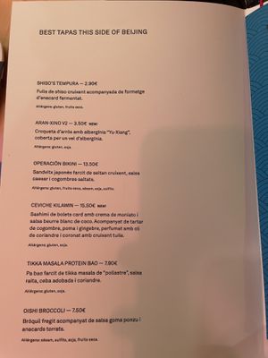 Menu  at Desoriente - Granados in Barcelona