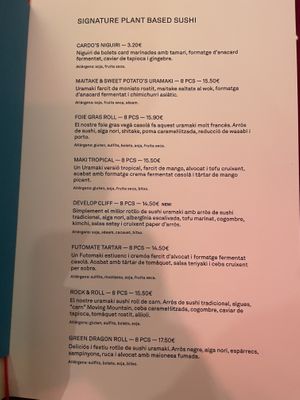 Menu  at Desoriente - Granados in Barcelona