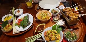 All the dishes come out together, rijsttafel style. at Bumbu Bali 1 in Nusa Dua