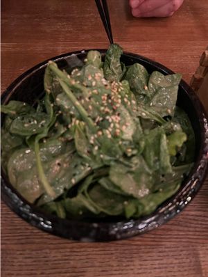 this spinch salad doesn't look much, but was honestly soooo good, I'm still dreaming about it! at Aiko in Berlin