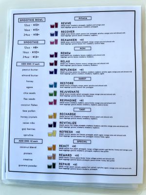 Menu   at Revive bowls + Smoothies in Washington