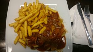 Currywurst. yammy. at Veganel in Erlangen