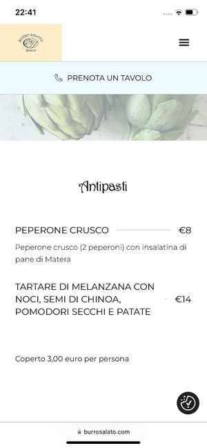 Menu  at Ristorante Burro Salato - Cucina Francese e Lucana a Matera in Basilicata