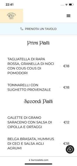 Menu  at Ristorante Burro Salato - Cucina Francese e Lucana a Matera in Basilicata